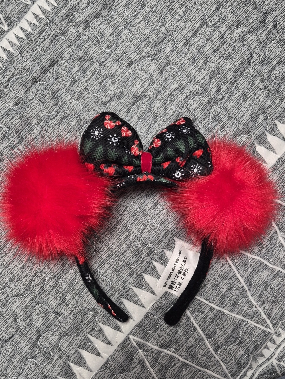Disney Red Pom-Pom Bow Headband with Patterned Bow